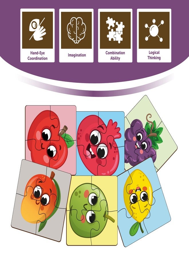 YaYplay Yay Play 4 Piece Wooden Puzzle for Kids - Set of 6 Fruits Jigsaw Puzzle - Puzzles for Kids for Age 2 & Above - Safe & Durable Pre-School Toys - Educational Puzzle Game with Wooden Box - Image 4